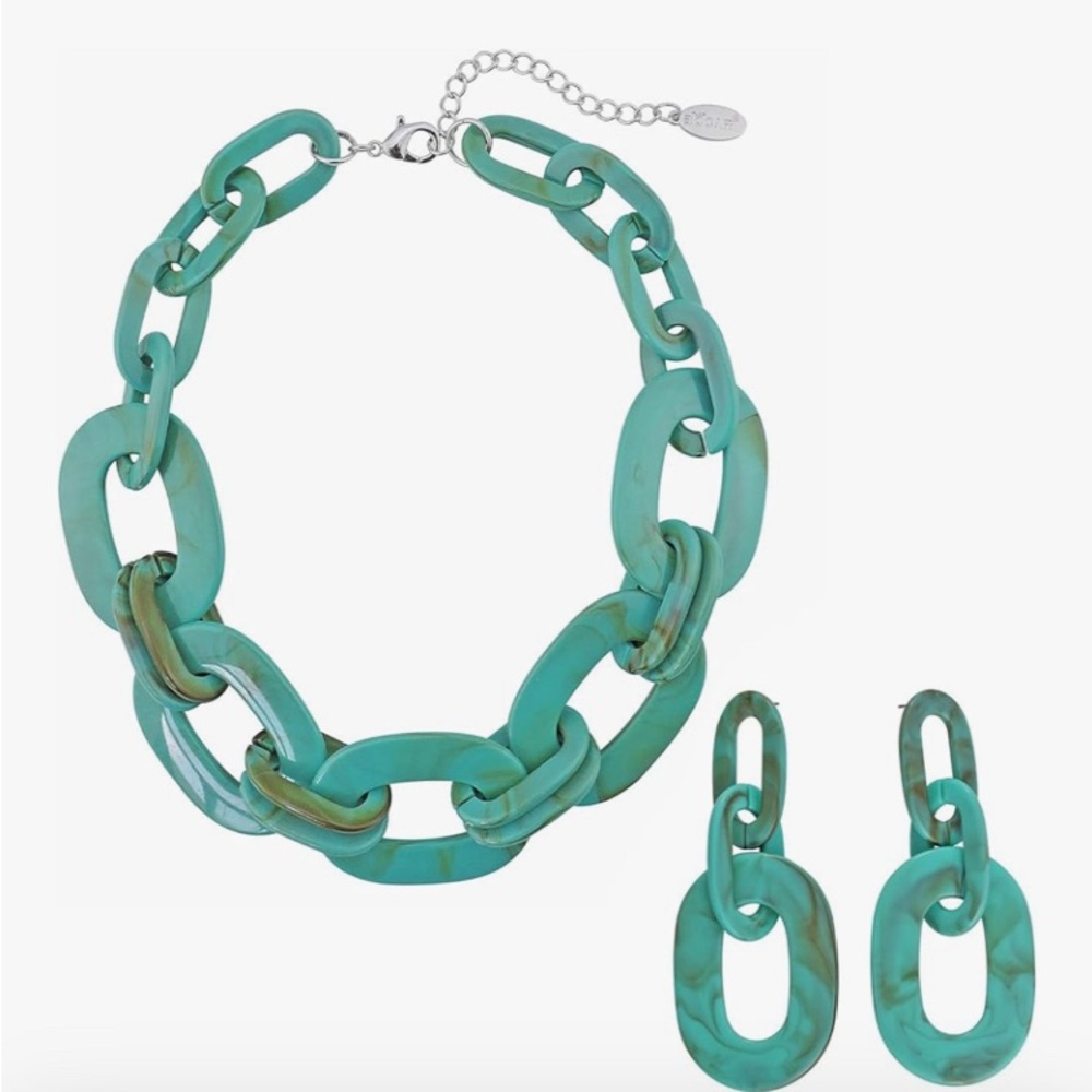 Elegant Aqua Chain Necklace and Earring Set